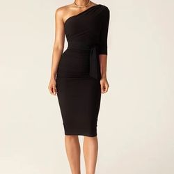 Black MIDI One shoulder Body con With  Rouching Dress