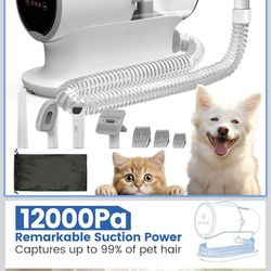 AIRROBO Dog Grooming Vacuum Kit with Pet Clippers, 12000Pa Dogs Vacuum for Shedding Grooming, 5 Grooming Tools Home Cleaning in 1, 2L Dust Cup Low Noi