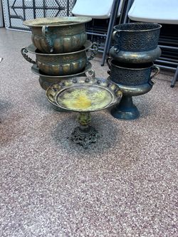 Vintage Brass Metal Decorative Urns and Compote Set