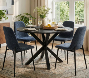 5-Piece Round Dining Set with Chenille Chairs 39.5" - Used like new
