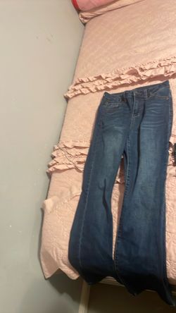 Flared dark blue jeans