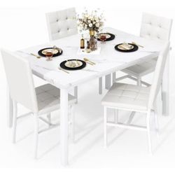 Dining Table Set for 4,Faux Marble Kitchen Table and Chairs Set of 4, Modern Dining Room Table Set
