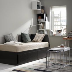 Daybed frame with 2 drawers, black-brown