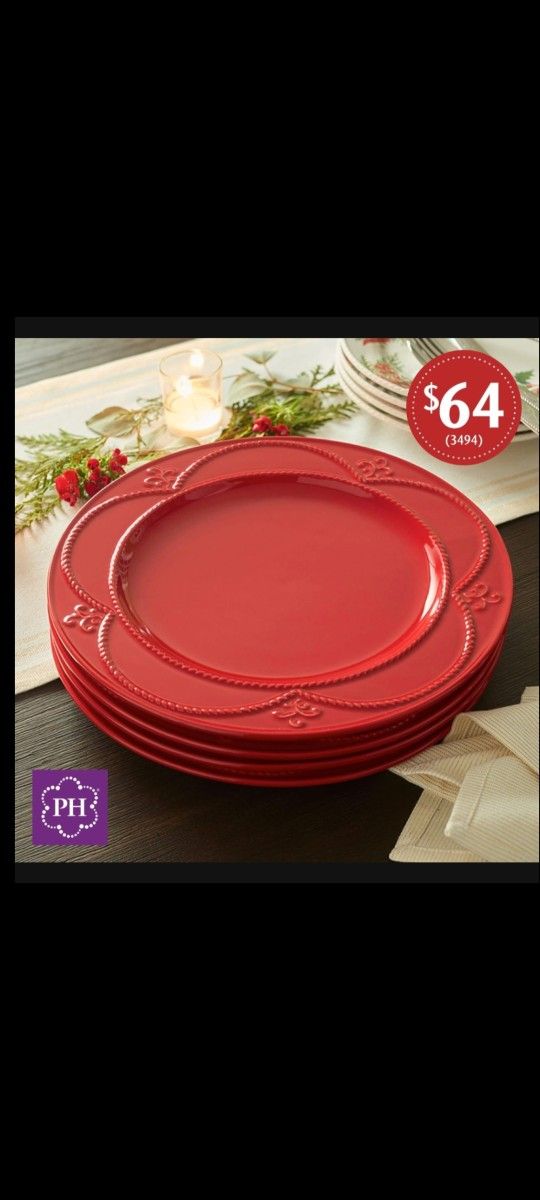 JUEGO DE 4 PLATOS GRANDES COLOR ROJO RUBY MARBELLA PRINCESS HOUSE ๐ป ๐พ