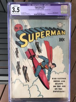 Superman #18 (1942) CGC 3.5 — Fred Ray WWII Cover; O/w to White Pages; Restored 