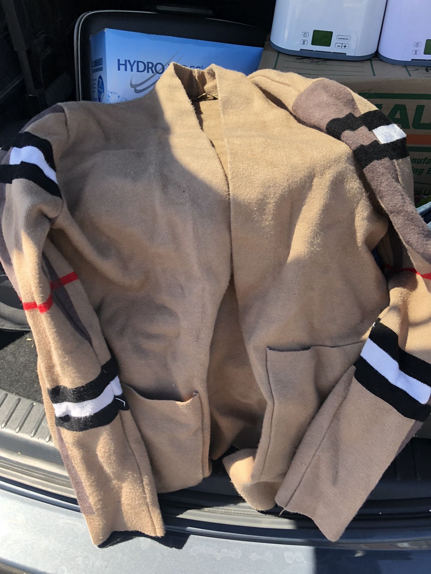 BURBERRY CARDIGAN OPEN FRONT SWEATER - LONG SLEEVE, 2 FRONT POCKETS