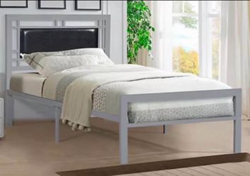 Brand new silver twin size bed with mattress