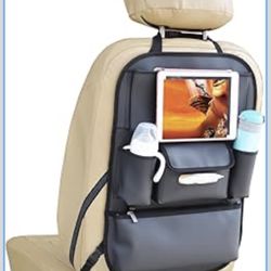 New Car Seat Organizers Waterproof Backseat Protector with Storage Pocket Large Leather Kick Mats for Kids Pets Automobile SUV Truck (Black, Large Poc