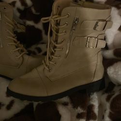 Ankle Boots  Vegan Leather Buckle Side Zip Lace In Front 