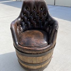 Vintage HandCrafted Wine Barrel Chair On Wheels