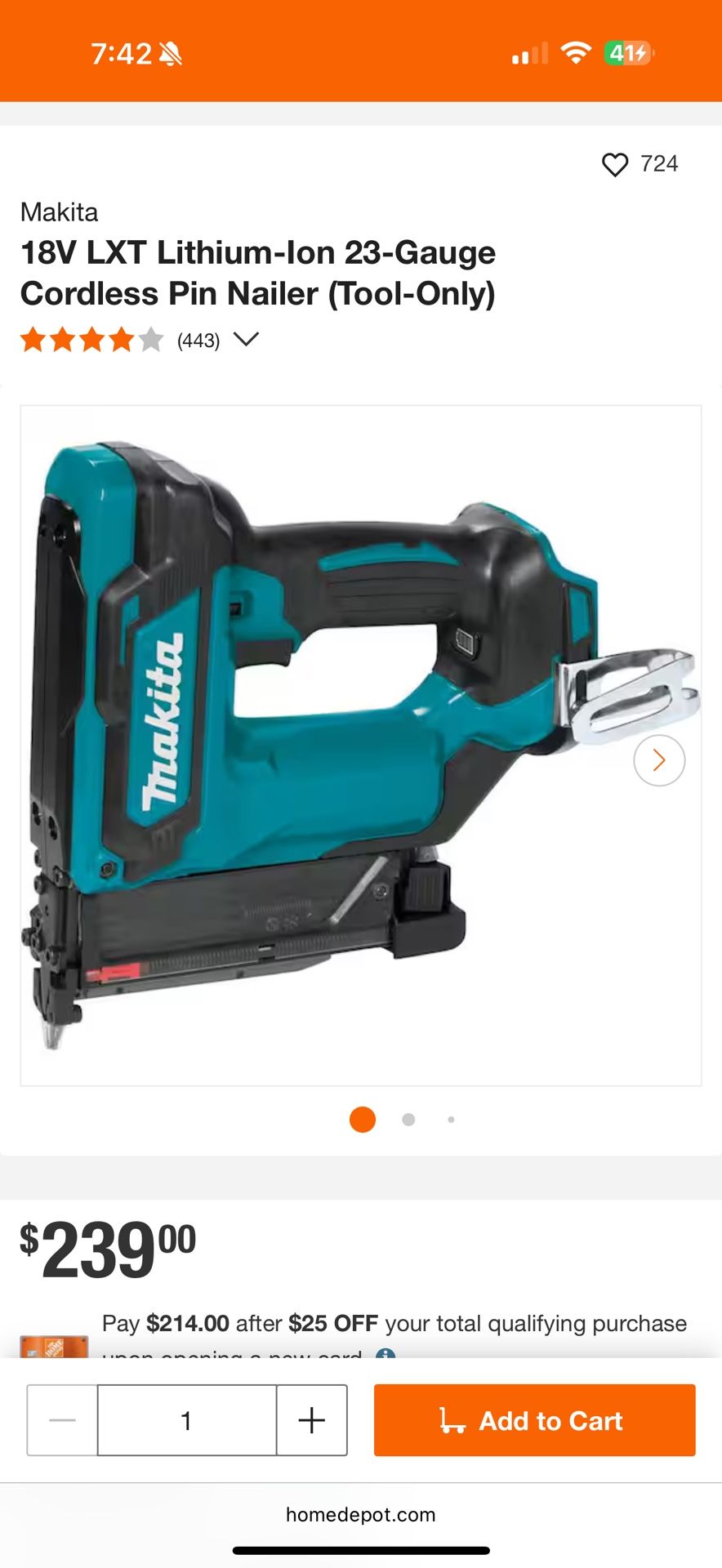 Makita XTP02 18V Cordless Pin Nailer (Tool Only – No Battery)