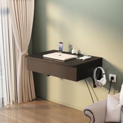 Floating wall desk, dark color.