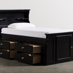 FOR SALE Pre-owned Twin Captain Bed with mattress & bookcase for $400