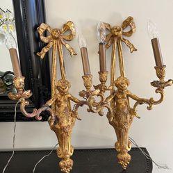 Antique Bronze Sconces  A Pair 