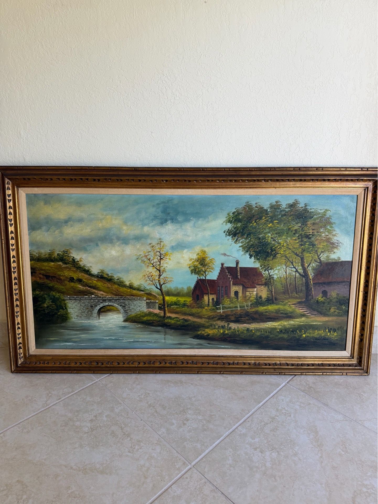 Antonio Tano Original Signed Countryside Painting Oil On Canvas 55 X 31 Inches