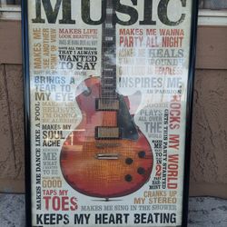 Guitar Poster, Framed With Plastic Glass, 36" X 24" Great Gift For A Guitar Player Or Beginner 