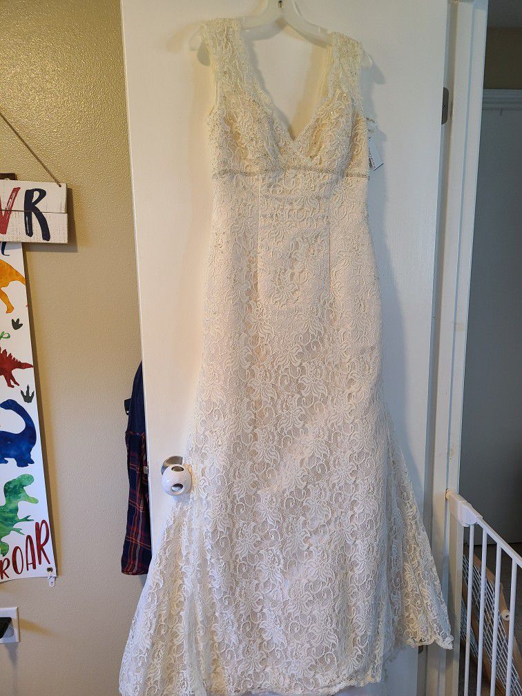 BNWT All Over Beaded Lace Trumpet Wedding Dress Size 10