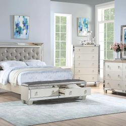 Brand New Silver 4pc Queen Bedroom Set (Available In California & Eastern King)