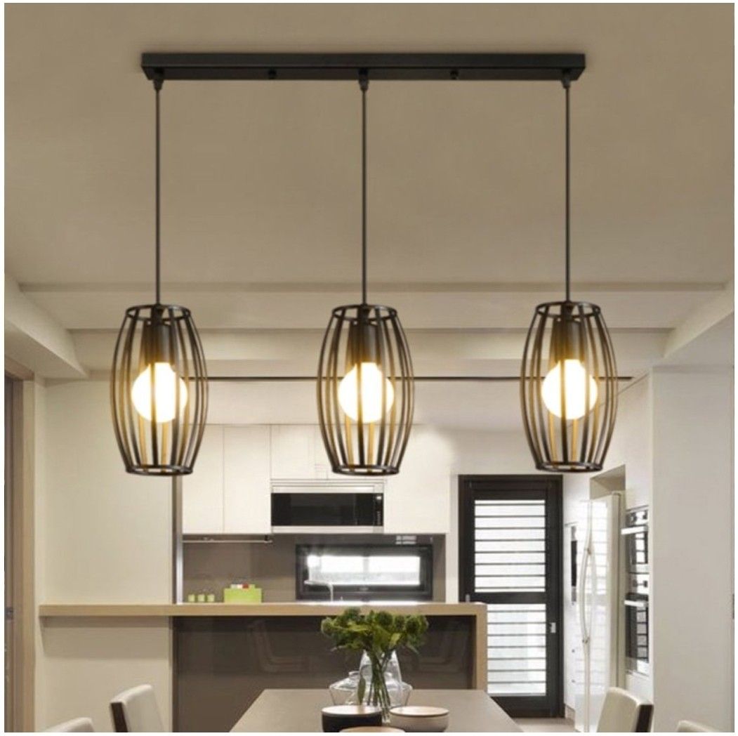 39 inch 3 Light Adjustable Black Chandelier Lighting for Bar, Kitchen Ceiling Light