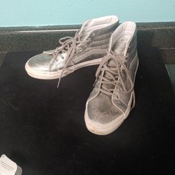 Vans Shoes | Vans Sk-8 Hi Slim Silver Foil Metallic Sneakers | Color: Silver/White | Size: Women 9, Men 7.5
