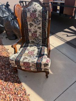Lewittes vintage high-back cane wingback armchair, similar in style to mid-century pieces