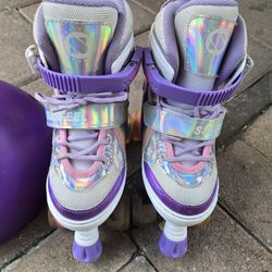 2PM SPORTS (4.4) | 8 Rainbow Unicorn Patines Ajustables para Niños con Ruedas Iluminadas para Niñas y Niños, Color Morado Mediano (1,5-5 US)..FIRM 