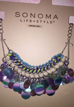 New Boho Jewelry Shells Necklace Sonoma Beach Purple Pink Turquoise Choker Adjustable Retail $26 J213