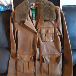 Chaps Ralph Lauren Suade leather /faux fur jacket 
