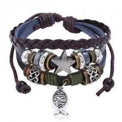 MEN ASSORTED LEATHER JESUS FISH AND ELEMENT DESIGN BRACELET