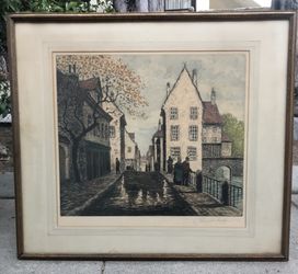 Kroi Ren Raches ? Artist French Village Aquatint ? Art Piece