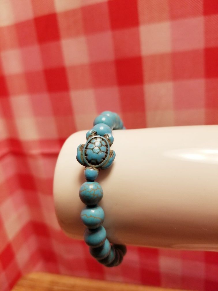 SOLID Turquoise Bracelet with a Center Turtle Pendent