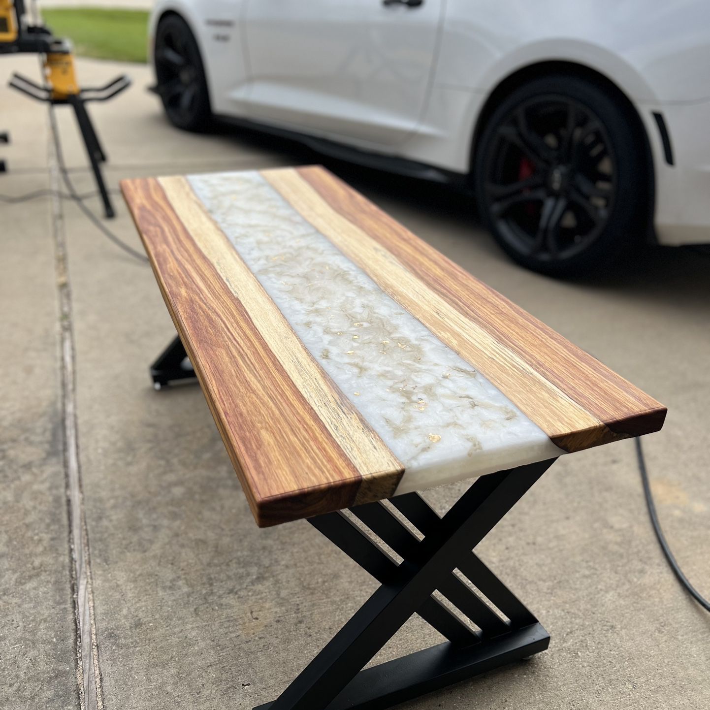 Canarywood  And Marble Epoxy Coffee Table 