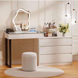 Vanity Desk With Mirror, Lights, Jewelry Drawer And Charging Station