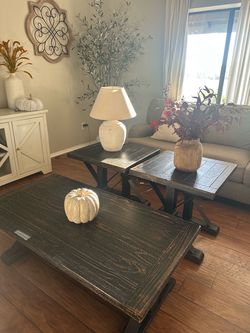 Ashley Furniture 3 Set Farmhouse Coffee Table and 2 End Table Set
