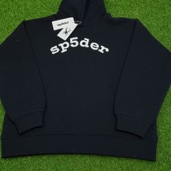 Black Shiny Sp5der Hoodie Medium. Never Worn With Tags