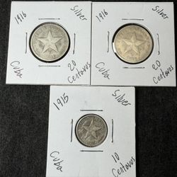 Foreign Silver Coins Cuba Lot Of 3