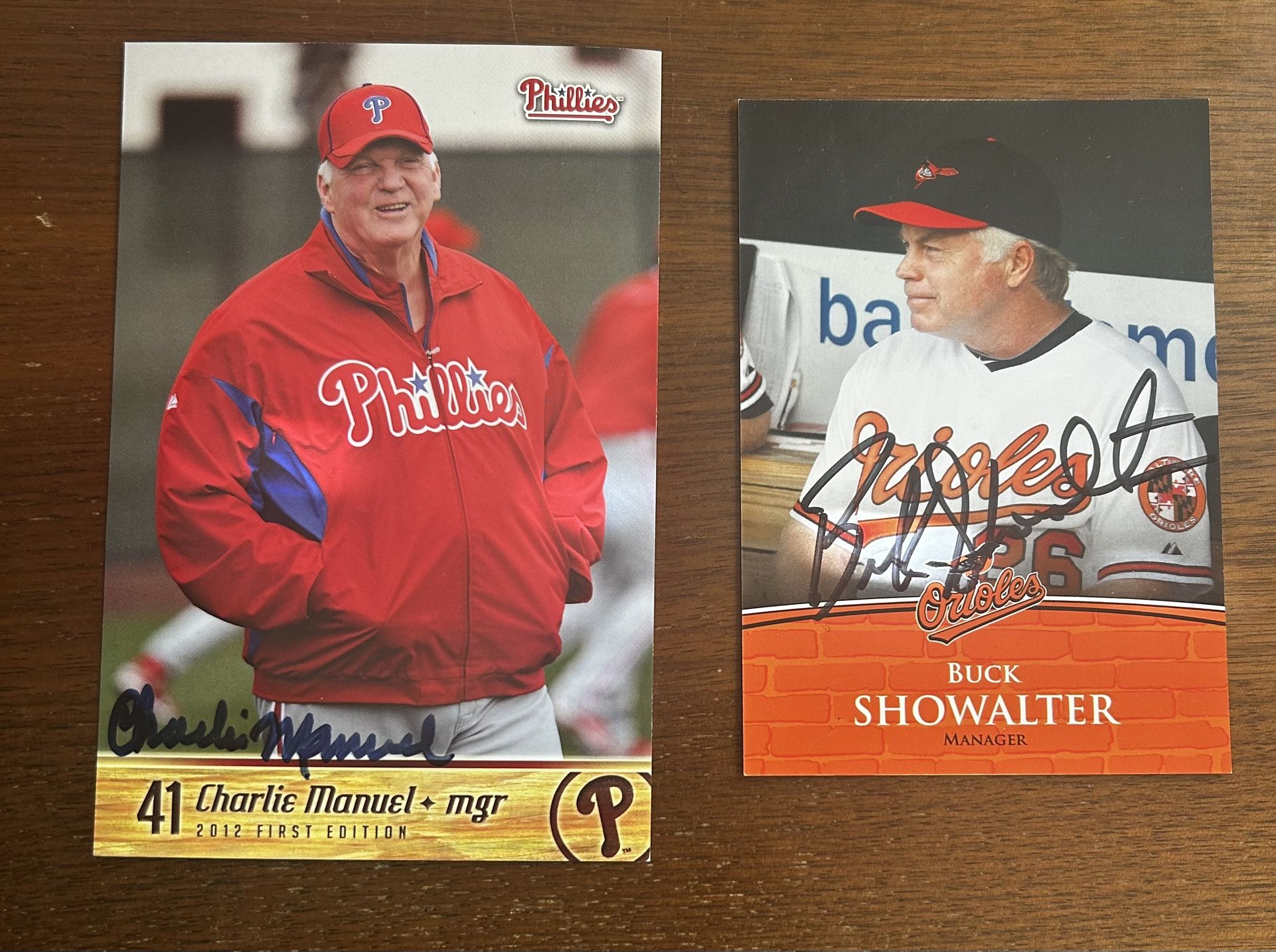 Autographed MLB Postcards - Managers Charlie Manuel And Buck showalter