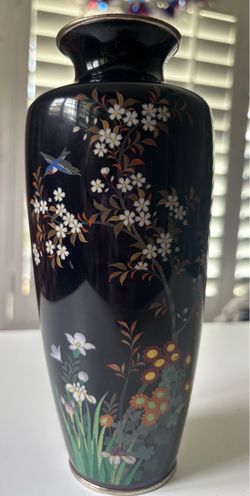 Japanese Cloisonne Vase Silver Wires Meiji 8.5 "