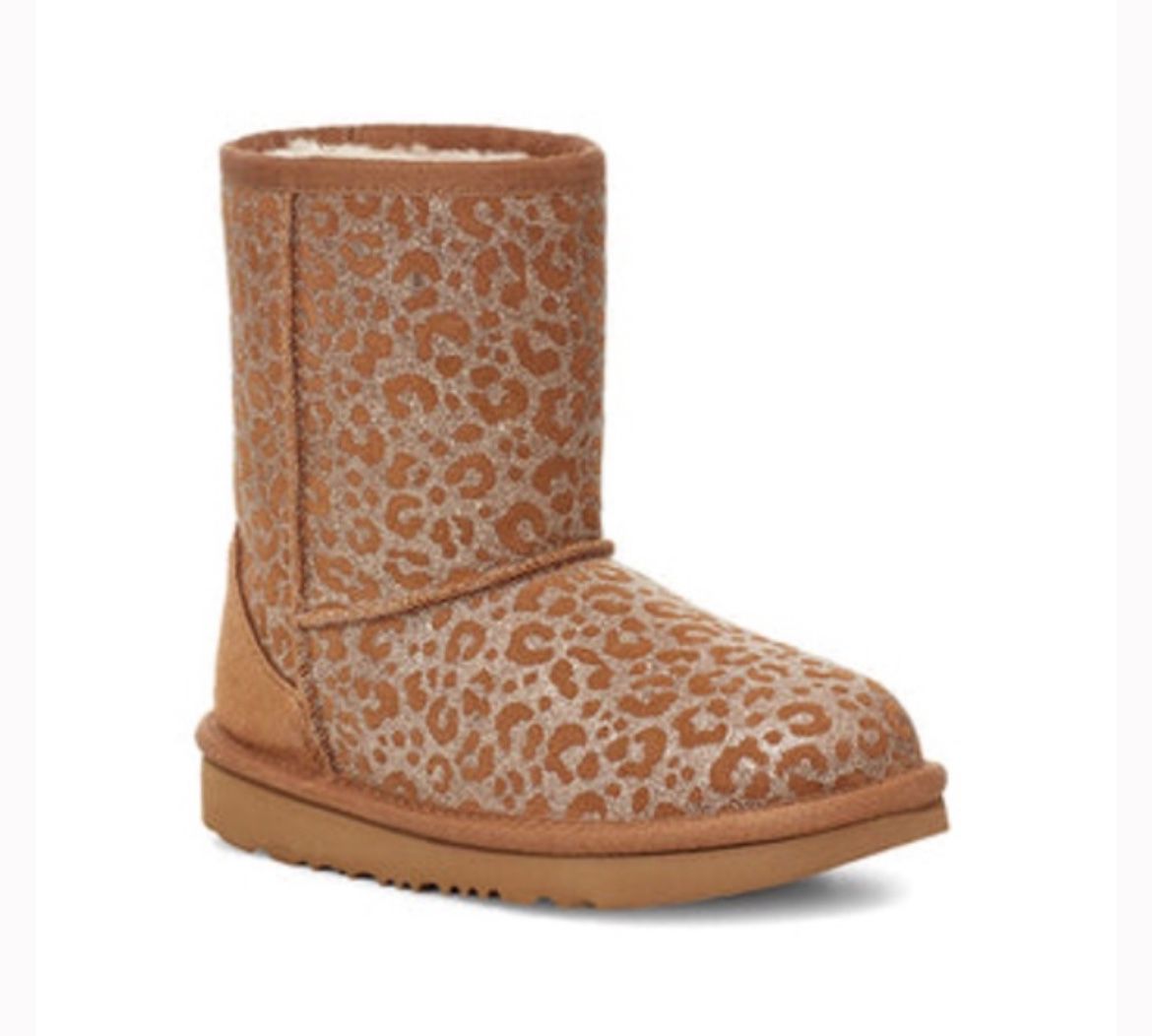 UGG Toddler Girls Classic II Glitter Leopard Suede Wool Lined Boot US 9 Toddler