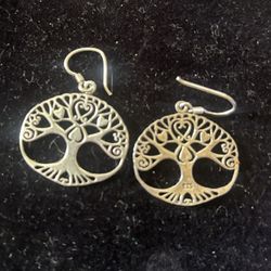 Interesting Tree of Life Silver Earrings 