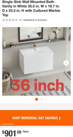 Single-Sink Wall Mounted Bath Vanity in White 35.5 in. W x 19.7 in. D x 22.5 in. H with Cultured Marble Top