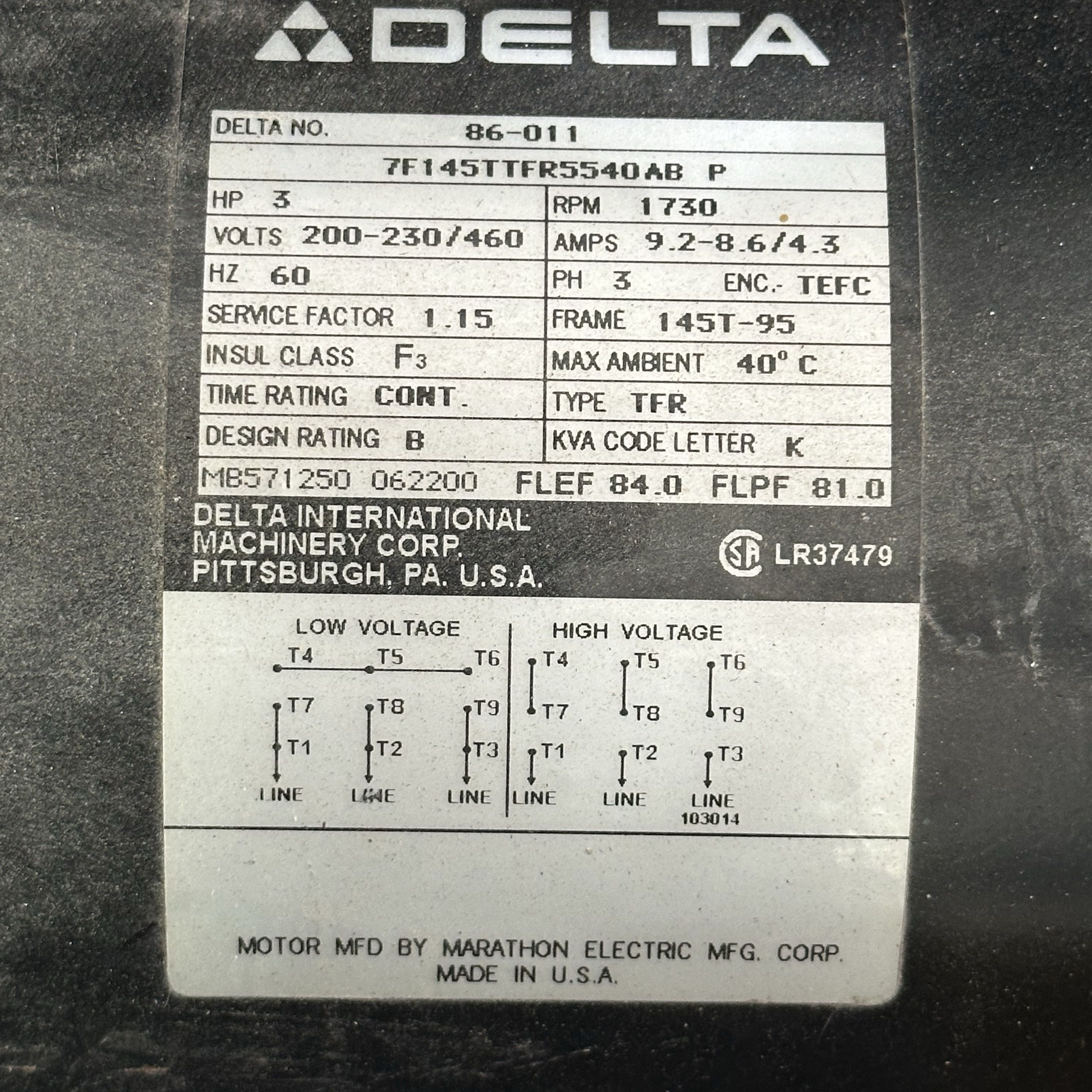 Delta 3 hp 3 phase motor