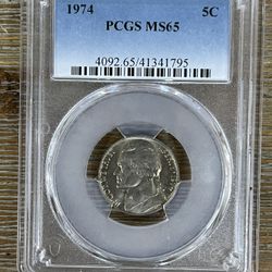 1974 Philly Nickel Jefferson  PCGS MS65 Slab 