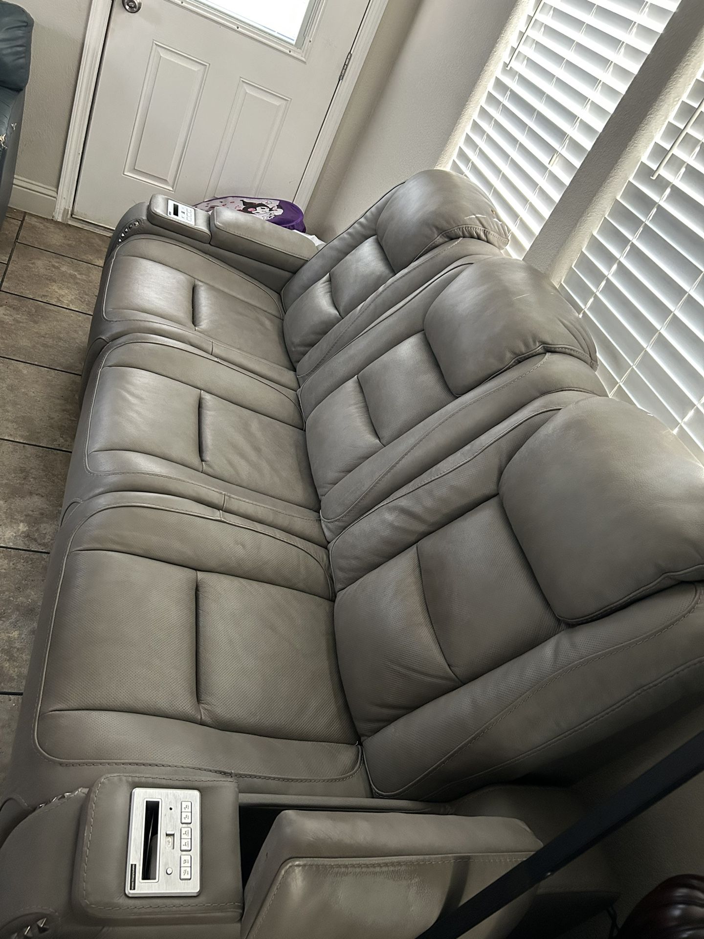 Ashley The Man-Den Leather Power Reclining Sofa with Adjustable Headrests & Wire