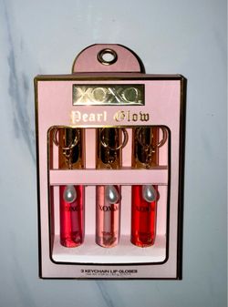 XOXO Pearl Glow 3 Keychain Lip Gloses. Pink Guava/Peach Bliss/ Juicy Cherry  NEW IN BOX