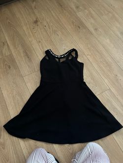Black Skater Dress with Jewelled Neckline
