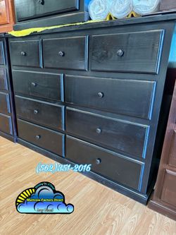 Nine drawer black pinewood chest cajonera Comoda mueble de Pino