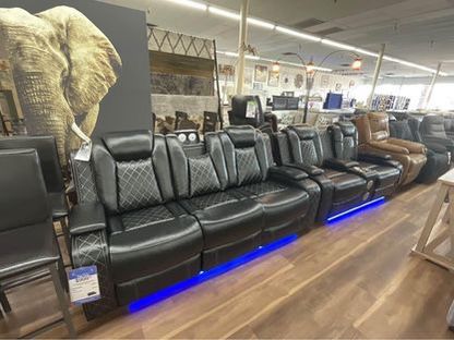 Ashley Brand Reclining Leather Sofa And Love Seat With LED Lighting 