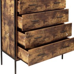Industrial Style Storage Cabinet Chest With 4 Drawer Clothes Organizer For Bedroom Living Room (32.68" W X 15.75" D X 38.98" H) Rustic Brown One Size 