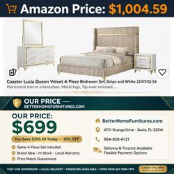 Coaster Lucia Queen Velvet 4-Piece Bedroom Set